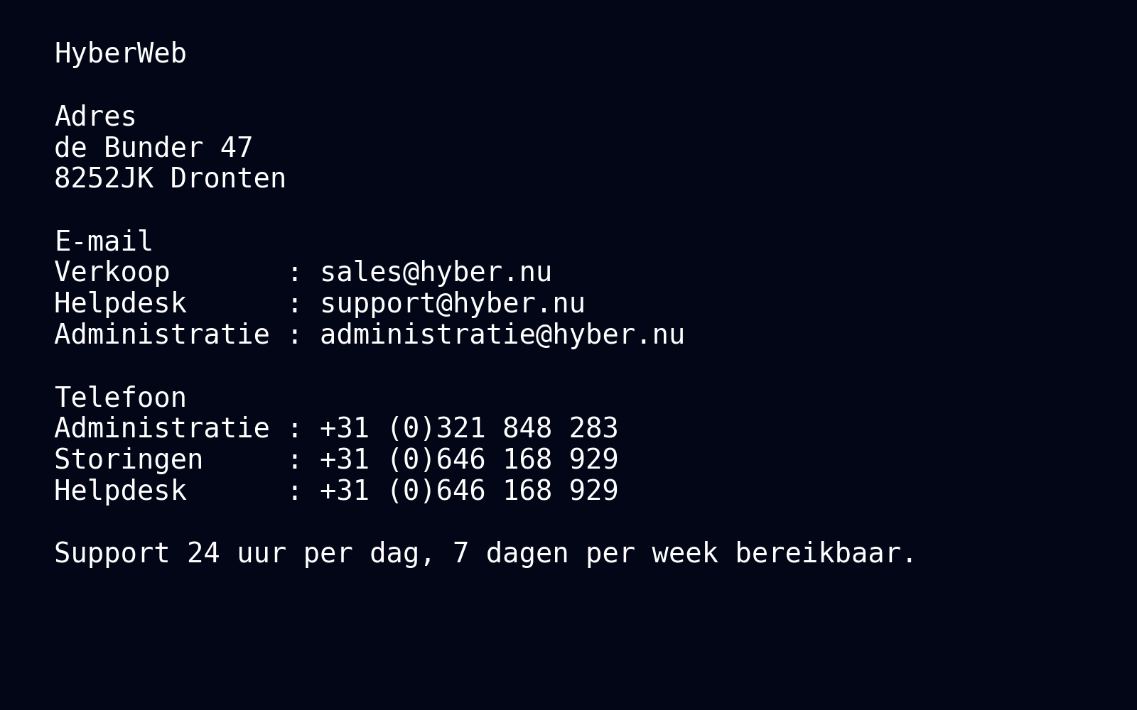 Contactgegevens HyberWeb